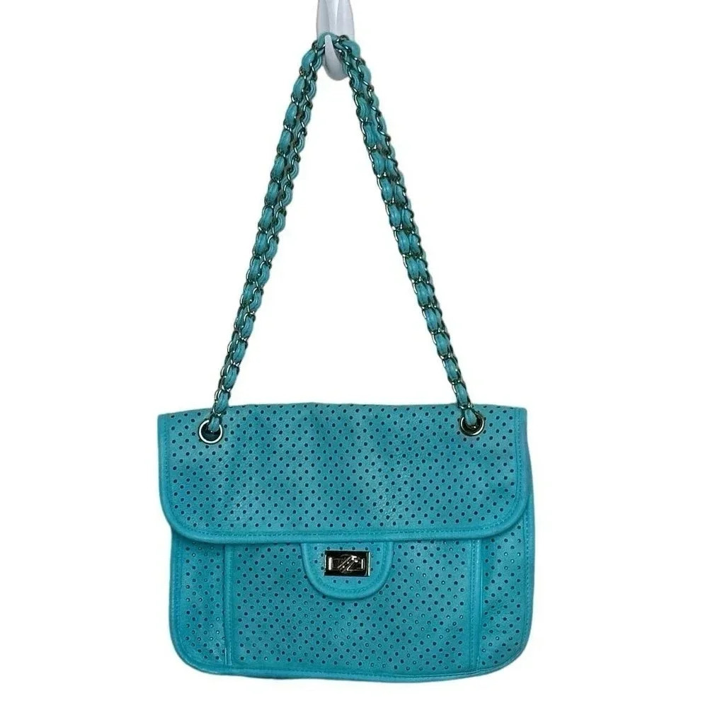 Pink Cosmo teal faux‎ leather conversion shoulder to crossbody link strap bag